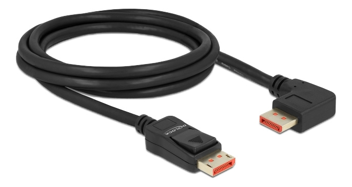 Delock DisplayPort cable male straight to male 90° right 8K 60Hz 2m in de groep COMPUTERS & RANDAPPARATUUR / Computerkabels / DisplayPort / Kabels bij TP E-commerce Nordic AB (C17835)