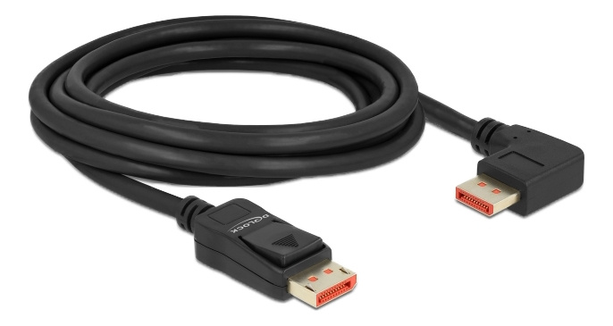Delock DisplayPort cable male straight to male 90° right 8K 60Hz 3m in de groep COMPUTERS & RANDAPPARATUUR / Computerkabels / DisplayPort / Kabels bij TP E-commerce Nordic AB (C17836)