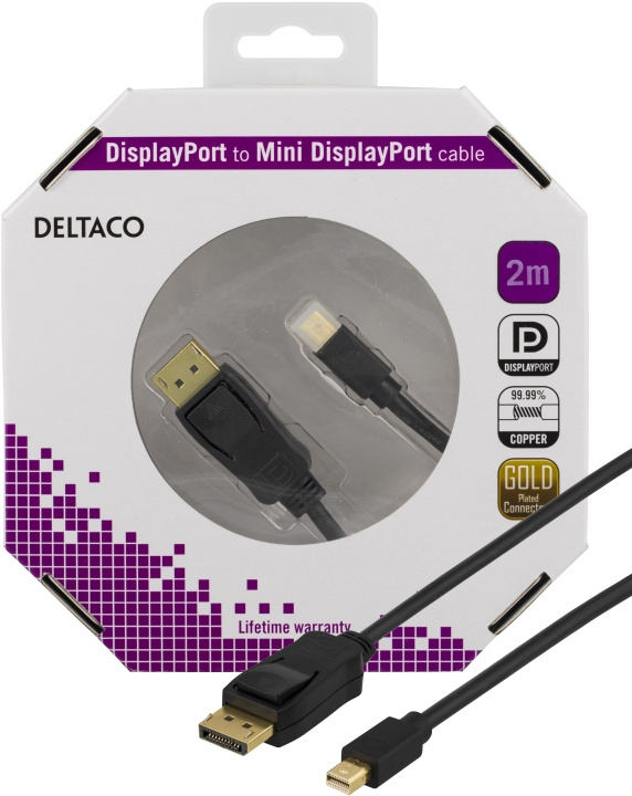DELTACO DisplayPort till Mini DisplayPort kabel, 2m, Svart in de groep COMPUTERS & RANDAPPARATUUR / Computerkabels / DisplayPort / Kabels bij TP E-commerce Nordic AB (C17841)