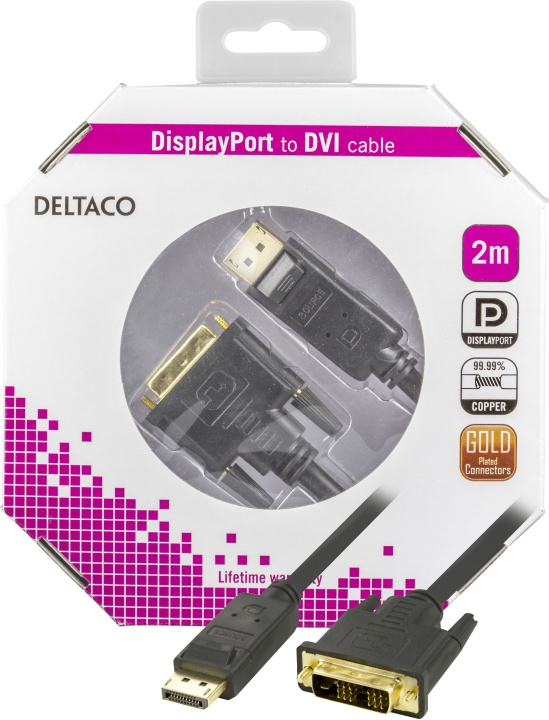 DELTACO DisplayPort till DVI monitorkabel, 20-pin ha - ha 2m, svart in de groep COMPUTERS & RANDAPPARATUUR / Computerkabels / DVI / Kabels bij TP E-commerce Nordic AB (C17842)