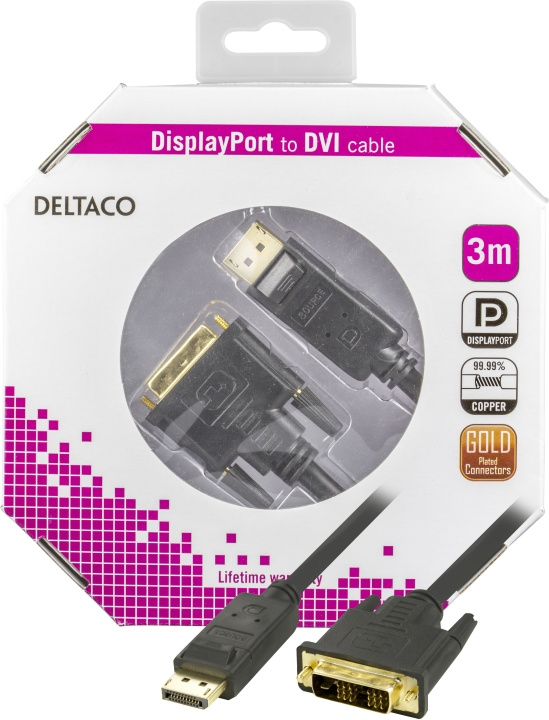 DELTACO DisplayPort till DVI monitorkabel, 20-pin ha - ha 3m, svart in de groep COMPUTERS & RANDAPPARATUUR / Computerkabels / DVI / Kabels bij TP E-commerce Nordic AB (C17843)