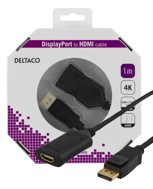 DELTACO DisplayPort to HDMI 2.0b cable, 4K at 60Hz, active, HDCP 2.2, 3D, 1m, black in de groep COMPUTERS & RANDAPPARATUUR / Computerkabels / DisplayPort / Kabels bij TP E-commerce Nordic AB (C17850)