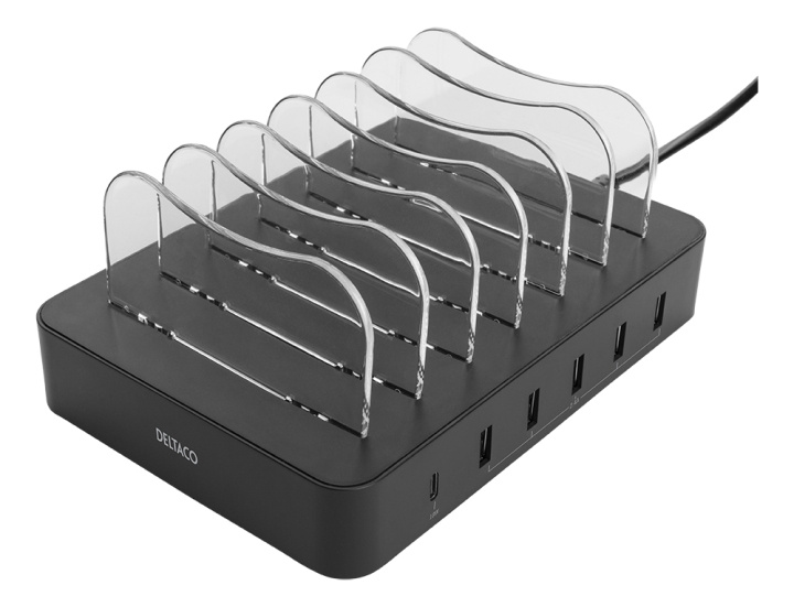 DELTACO USB charging station 5x USB-A, 1x USB-C PD, total 50 W, black in de groep SMARTPHONE & TABLETS / Opladers & Kabels / Docking stations bij TP E-commerce Nordic AB (C17853)