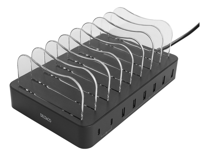 DELTACO USB charging station 6x USB-A, 2x USB-C PD, total 75W, black in de groep SMARTPHONE & TABLETS / Opladers & Kabels / Docking stations bij TP E-commerce Nordic AB (C17854)