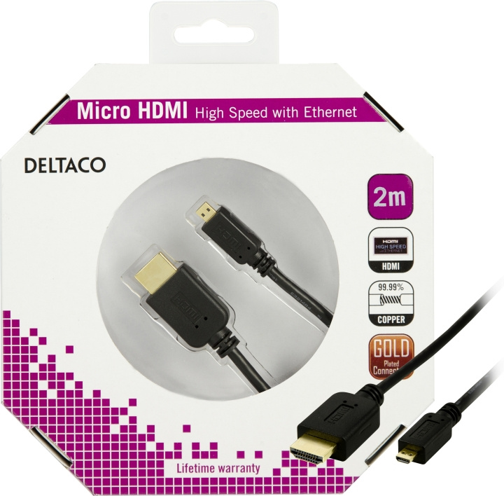 DELTACO HDMI A - Micro kabel, HDMI High Speed with Ethernet, 2m, svart in de groep HOME ELECTRONICS / Kabels & Adapters / HDMI / Kabels bij TP E-commerce Nordic AB (C17901)