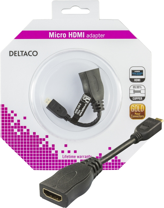 DELTACO HDMI High Speed adapter, Micro HDMI ha - HDMI ho, 0,1m, svart in de groep HOME ELECTRONICS / Kabels & Adapters / HDMI / Adapters bij TP E-commerce Nordic AB (C17908)