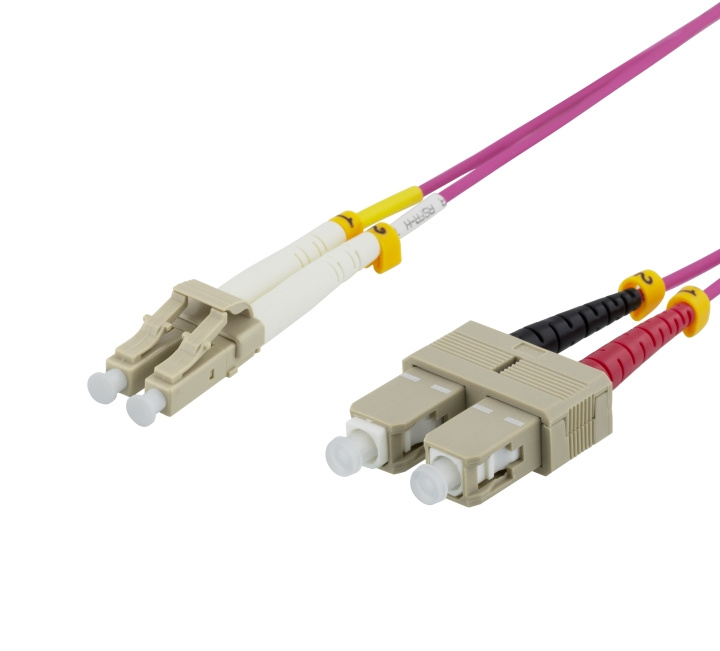 DELTACO OM4 fiberkabel LC – SC, duplex, multimode, 50/125, 0,5m in de groep COMPUTERS & RANDAPPARATUUR / Computerkabels / Netwerkkabels / Glasvezelbekabeling bij TP E-commerce Nordic AB (C17941)