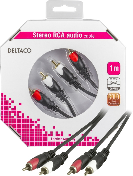 DELTACO ljudkabel, 2xRCA ha - ha, guldplätterad, 1m in de groep HOME ELECTRONICS / Kabels & Adapters / RCA / Kabels bij TP E-commerce Nordic AB (C17965)