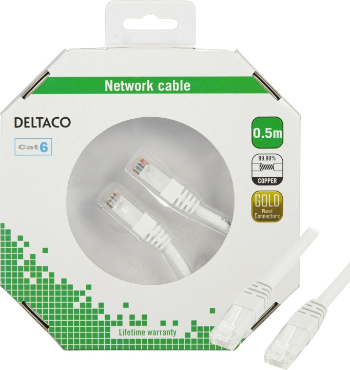 DELTACO U/UTP Cat6 patchkabel, LSZH, 0,5m, vit in de groep COMPUTERS & RANDAPPARATUUR / Computerkabels / Netwerkkabels / Cat6 bij TP E-commerce Nordic AB (C18164)