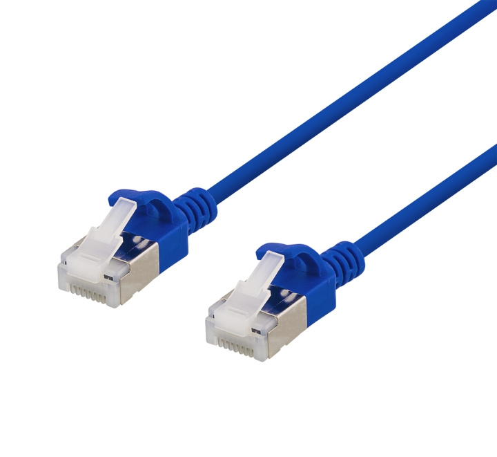 DELTACO U/FTP Cat6a patchkabel, slim, 3,8mm i diameter, 1m, blå in de groep COMPUTERS & RANDAPPARATUUR / Computerkabels / Netwerkkabels / Cat6 bij TP E-commerce Nordic AB (C18266)