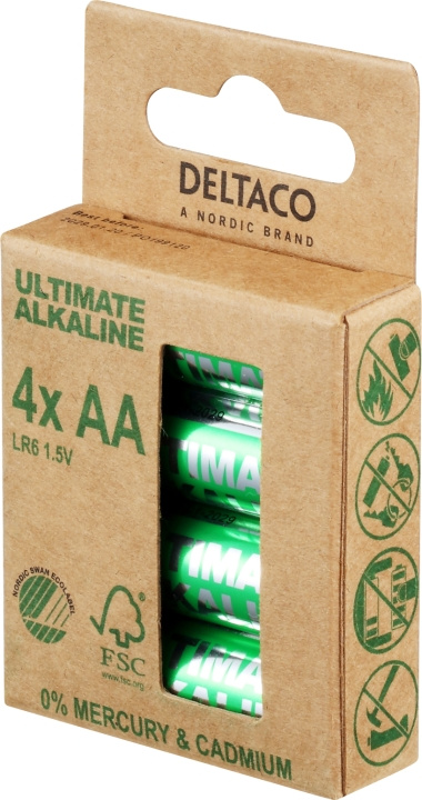 DELTACO Ultimate Alkaline AA-batteri, 4-pack in de groep HOME ELECTRONICS / Batterijen & Opladers / Batterijen / Batterijen voor hoortoestellen bij TP E-commerce Nordic AB (C18283)