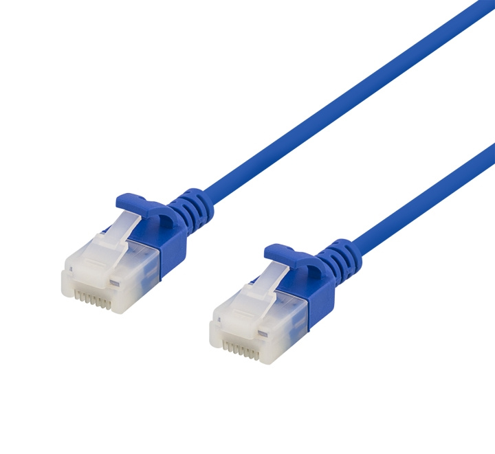 DELTACO U/UTP Cat6a patchkabel, slim, 3,5mm i diameter, 0,3m, blå in de groep COMPUTERS & RANDAPPARATUUR / Computerkabels / Netwerkkabels / Cat6 bij TP E-commerce Nordic AB (C18286)