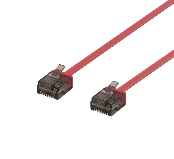 DELTACO U/UTP Cat6a patchkabel, flat, 1mm tjock, 2m, röd in de groep COMPUTERS & RANDAPPARATUUR / Computerkabels / Netwerkkabels / Cat6 bij TP E-commerce Nordic AB (C18330)