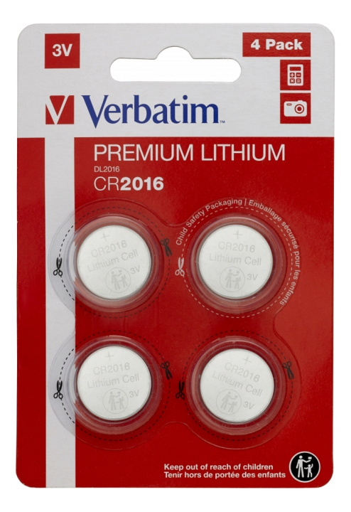 Verbatim LITHIUM BATTERY CR2016 3V 4 PACK in de groep HOME ELECTRONICS / Batterijen & Opladers / Batterijen / Knoopcel bij TP E-commerce Nordic AB (C18331)
