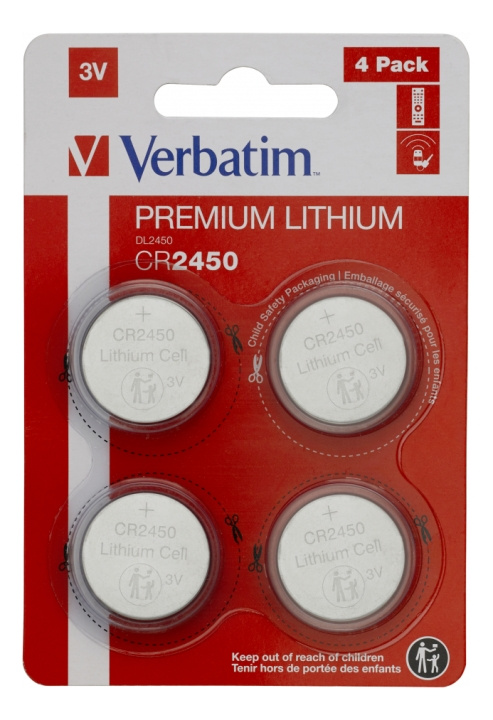 Verbatim LITHIUM BATTERY CR2450 3V 4 PACK in de groep HOME ELECTRONICS / Batterijen & Opladers / Batterijen / Knoopcel bij TP E-commerce Nordic AB (C18333)