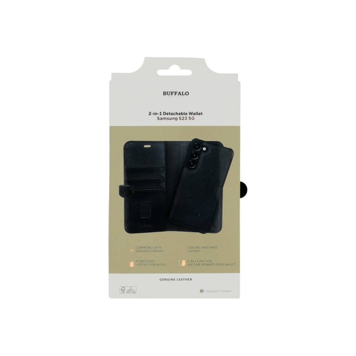 Wallet Case Leather 2in1 Black - Samsung S23 5G in de groep SMARTPHONE & TABLETS / Mobielbescherming / Samsung bij TP E-commerce Nordic AB (C18576)