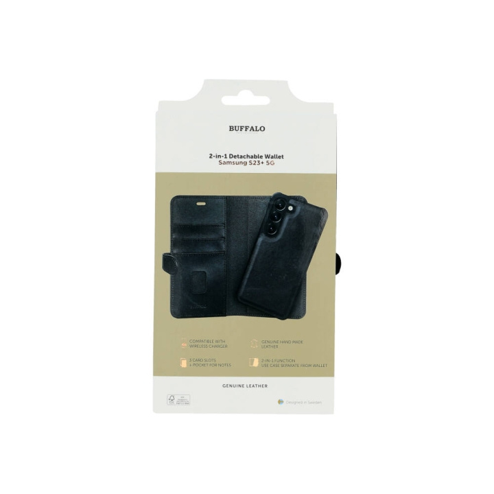 Wallet Case Leather 2in1 Black - Samsung S23+ 5G in de groep SMARTPHONE & TABLETS / Mobielbescherming / Samsung bij TP E-commerce Nordic AB (C18577)