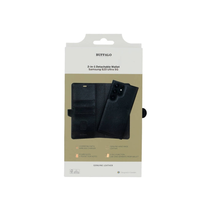 Wallet Case Leather 2in1 Black - Samsung S23 Ultra 5G in de groep SMARTPHONE & TABLETS / Mobielbescherming / Samsung bij TP E-commerce Nordic AB (C18578)