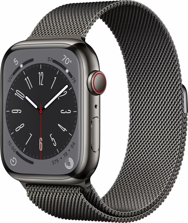 Apple Watch Ser 8 GPS+Cell 45mm Graphite Stainless Steel Case Grap in de groep SMARTPHONE & TABLETS / Training, thuis & vrije tijd / Apple Watch & Accessoires / Apple Watch bij TP E-commerce Nordic AB (C21357)