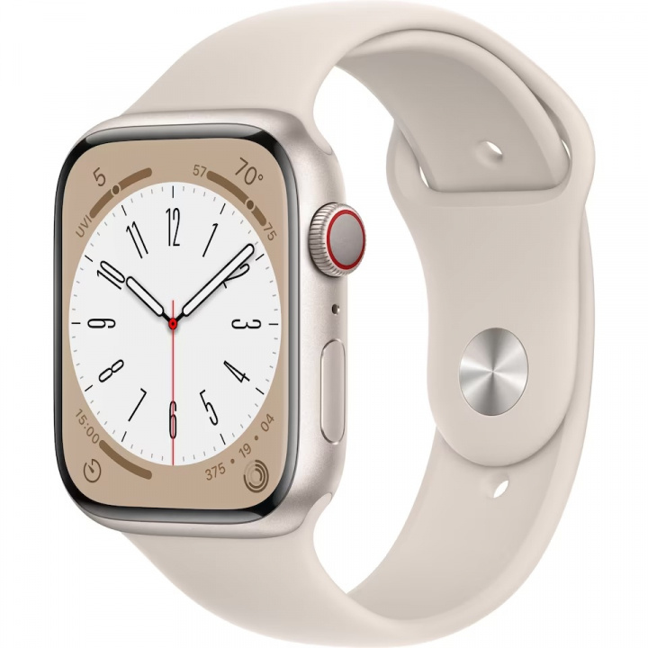 Apple Watch Ser 8 GPS+Cell 45mm Starlight Alu Case Starlight Sport in de groep SMARTPHONE & TABLETS / Training, thuis & vrije tijd / Apple Watch & Accessoires / Apple Watch bij TP E-commerce Nordic AB (C21360)