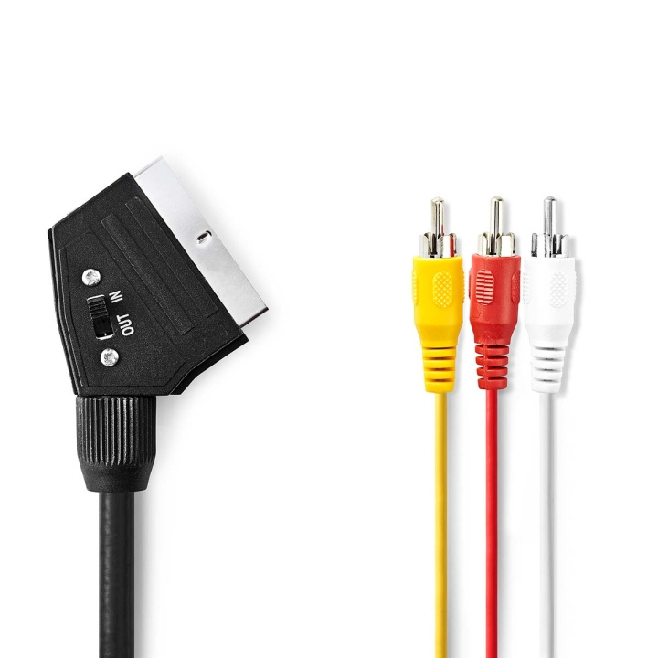 Nedis SCART-Kabel | SCART Male | 3x RCA Male | Vernikkeld | Schakelbaar | 480p | 1.00 m | Rond | PVC | Zwart | Polybag in de groep HOME ELECTRONICS / Kabels & Adapters / Scart bij TP E-commerce Nordic AB (C23747)