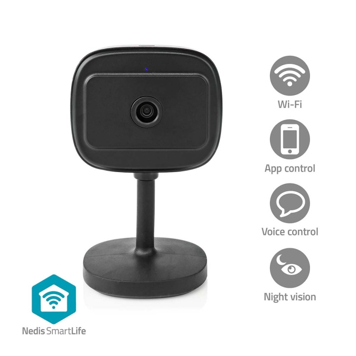 Nedis SmartLife Camera voor Binnen | Wi-Fi | Full HD 1080p | Cloud Opslag (optioneel) / microSD (niet inbegrepen) / Onvif | Met bewegingssensor | Nachtzicht | Zwart in de groep HUISHOUDEN & TUIN / Alarm & Beveiliging / Beveiligingscamera\'s / Digitaal (netwerk) / Binnencamera\'s bij TP E-commerce Nordic AB (C23992)