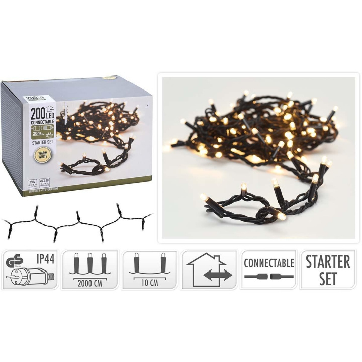 S.I.A Aansluitbare kerstverlichting | Startset | 200 LED | Warm Wit | 230 V in de groep HOME ELECTRONICS / Verlichting / Kerstverlichting bij TP E-commerce Nordic AB (C24116)