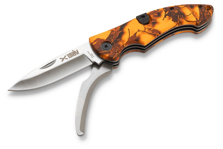 Buik Oranje Camo dubbel lemmet vouwmes, 6/48 in de groep SPORT, VRIJE TIJD & HOBBY / Buitenrecreatie / Gadgets voor buitenrecreatie bij TP E-commerce Nordic AB (C24388)