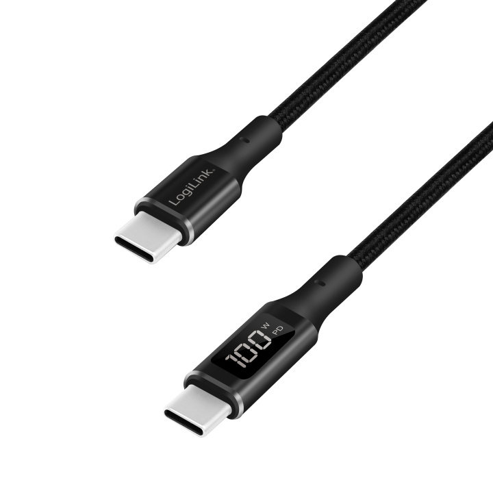 LogiLink USB-C - USB-C-kabel med display 100W 1 m Svart in de groep COMPUTERS & RANDAPPARATUUR / Computerkabels / USB / USB-C bij TP E-commerce Nordic AB (C25281)