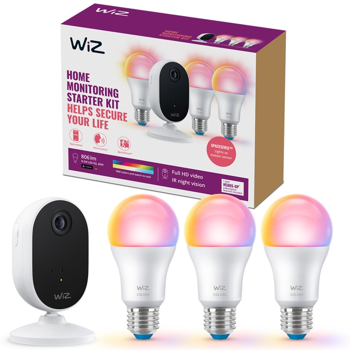 WiZ Startkit Övervakning och belysning Kamera + 3x Smart LED E27 Färg in de groep HUISHOUDEN & TUIN / Alarm & Beveiliging / Beveiligingscamera\'s / Digitaal (netwerk) / Binnencamera\'s bij TP E-commerce Nordic AB (C25621)