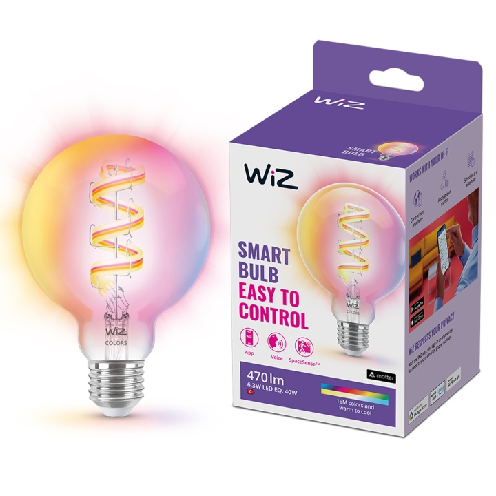 WiZ WiFi Smart LED E27 G95 40W Filament Färg + Varm-kallvit 470lm in de groep HOME ELECTRONICS / Verlichting / LED-lampen bij TP E-commerce Nordic AB (C25623)