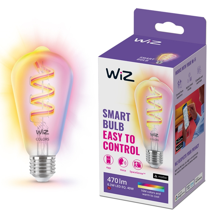 WiZ WiFi Smart LED E27 ST64 40W Filament Färg + Varm-kallvit 470lm in de groep HOME ELECTRONICS / Verlichting / LED-lampen bij TP E-commerce Nordic AB (C25624)