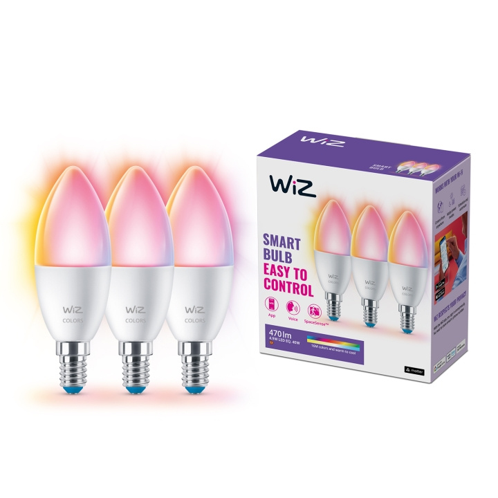 WiZ WiFi Smart LED E14 Kron 40W Färg + Varm-kallvit 470 lm 3 pack in de groep HOME ELECTRONICS / Verlichting / LED-lampen bij TP E-commerce Nordic AB (C25629)