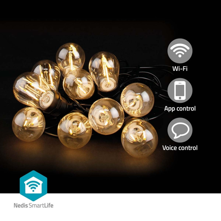 Nedis SmartLife Decoratieve Verlichting | Feestverlichting | Wi-Fi | Warm Wit | 10 LED\'s | 9.00 m | Android™ | Diameter bulb: 45 mm in de groep HOME ELECTRONICS / Verlichting / LED strips bij TP E-commerce Nordic AB (C25730)