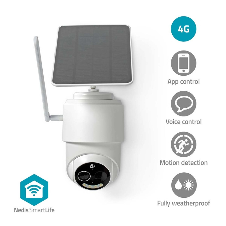 Nedis SmartLife Camera voor Buiten | 4G | Full HD 1080p | Pan tilt | IP65 | Cloud Opslag (optioneel) / microSD (niet inbegrepen) | 5 V DC | Met bewegingssensor | Nachtzicht | Wit in de groep HUISHOUDEN & TUIN / Alarm & Beveiliging / Beveiligingscamera\'s / Digitaal (netwerk) / Buitencamera\'s bij TP E-commerce Nordic AB (C25734)