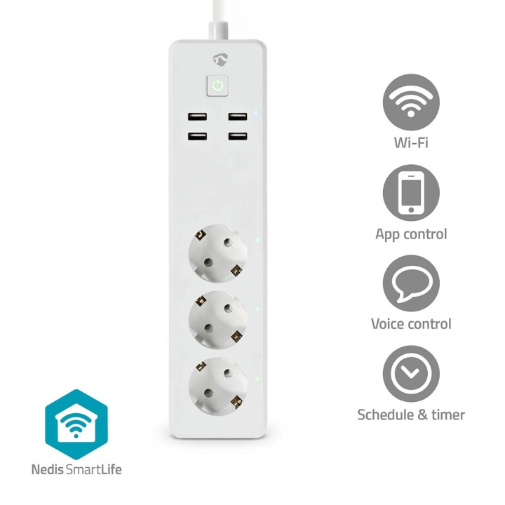 Nedis SmartLife Stekkerdoos | Wi-Fi | 3x Randaarde stekker (CEE 7/3) / 4 x USB | 16 A | 3680 W | 1.80 m | -10 - 40 °C | Android™ / IOS | Wit in de groep HUISHOUDEN & TUIN / Elektriciteit & Verlichting / Stekkerblokken bij TP E-commerce Nordic AB (C25736)