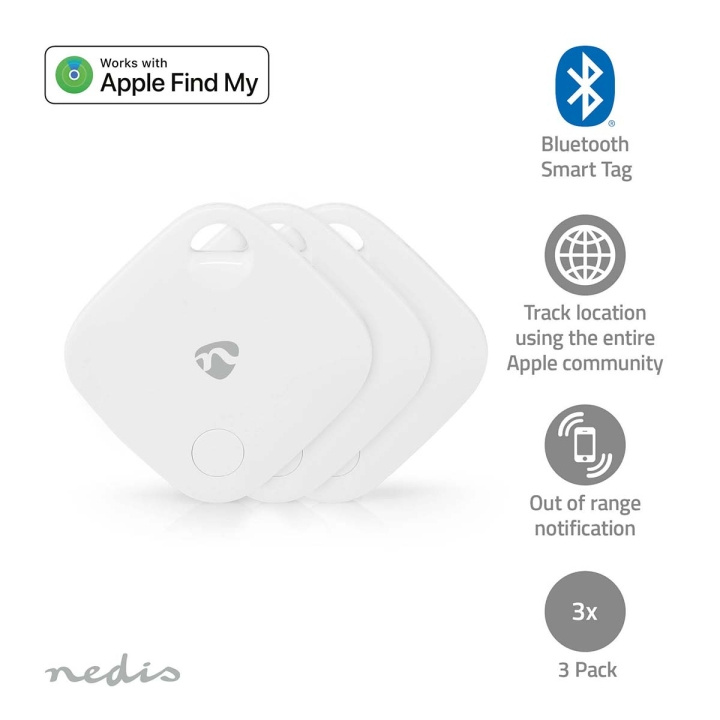 Nedis Keyfinder | Geschikt voor: Apple Find My App | Batterij Gevoed | 3x CR2032 | Incl. batterij(en) | Bluetooth®-versie: 5.1 | Batterijlevensduur tot: 1 Jaar | Wit | 3 Stuks in de groep SPORT, VRIJE TIJD & HOBBY / Leuke dingen / Handige spullen bij TP E-commerce Nordic AB (C25738)