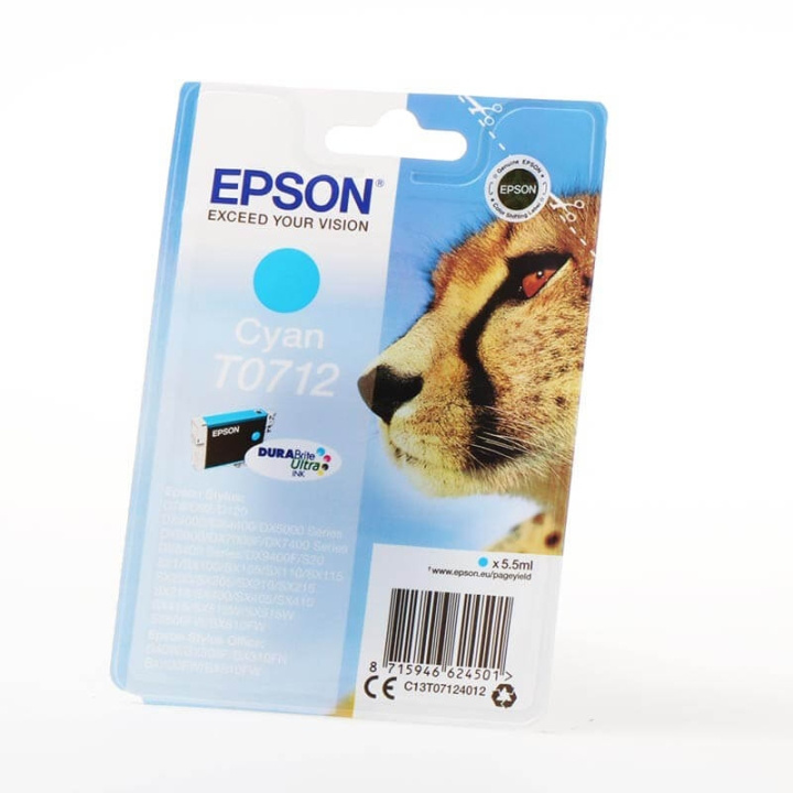 Ink C13T07124012 T0712 Cyan, Cheetah in de groep COMPUTERS & RANDAPPARATUUR / Printers & Accessoires / Inkt & Toner / Inktpatronen / Epson bij TP E-commerce Nordic AB (C26741)