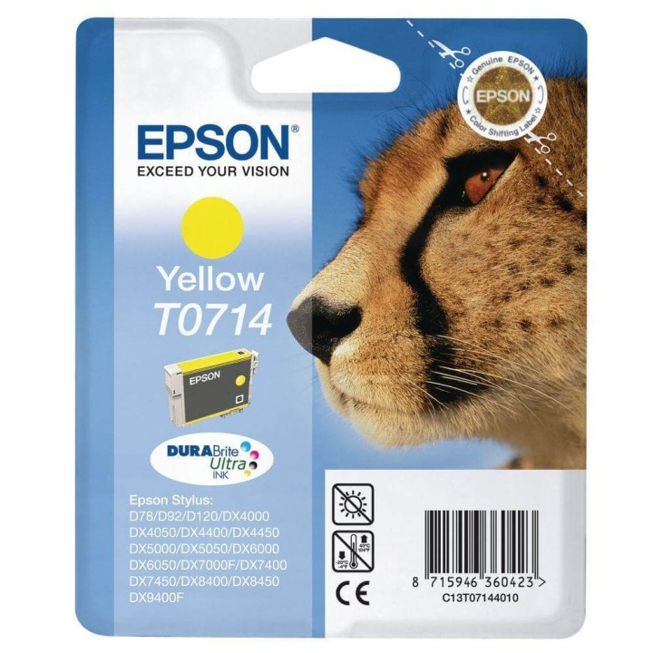 Ink C13T07144012 T0714 Yellow, Cheetah in de groep COMPUTERS & RANDAPPARATUUR / Printers & Accessoires / Inkt & Toner / Inktpatronen / Epson bij TP E-commerce Nordic AB (C26743)