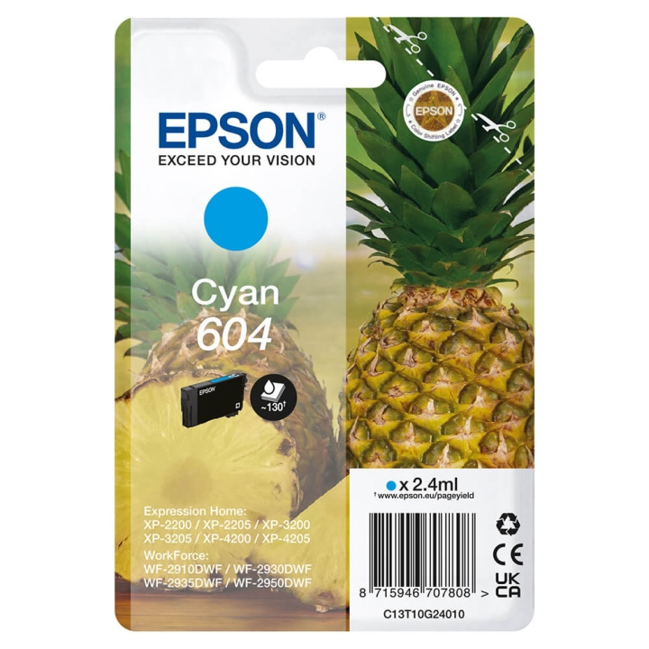 Ink C13T10G24010 604 Cyan, Pineapple in de groep COMPUTERS & RANDAPPARATUUR / Printers & Accessoires / Inkt & Toner / Inktpatronen / Epson bij TP E-commerce Nordic AB (C26917)