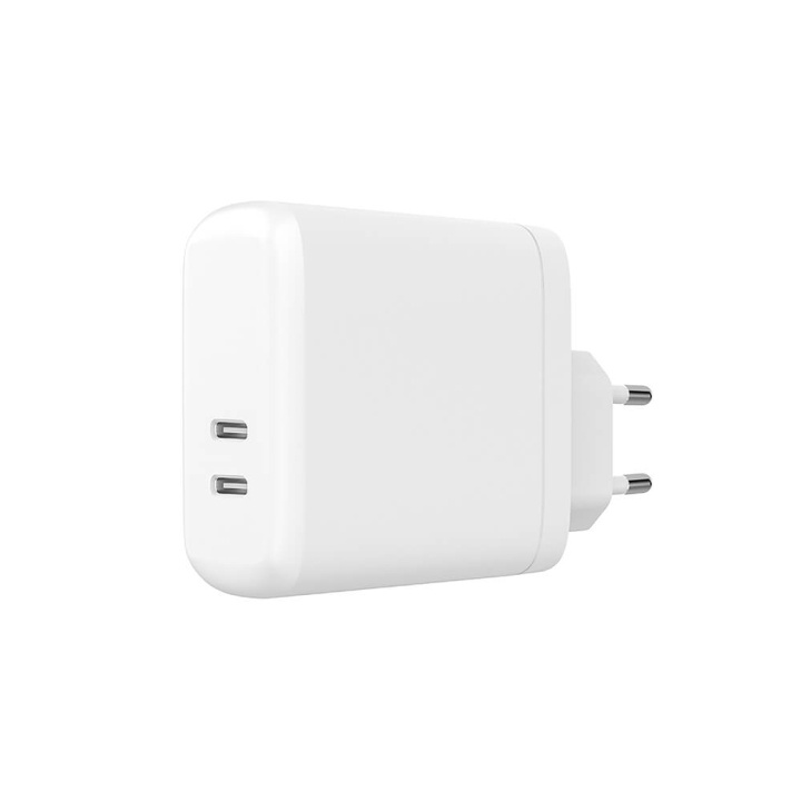 Charger 220V 2xUSB-C PD 60W White in de groep SMARTPHONE & TABLETS / Opladers & Kabels / Wandoplader / Wandoplader Type C bij TP E-commerce Nordic AB (C28635)