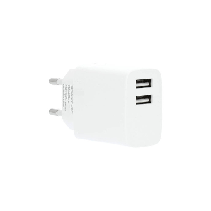 Charger 220V 2xUSB-A 3.4A White USB-C 2.0 Cable 1m in de groep SMARTPHONE & TABLETS / Opladers & Kabels / Wandoplader / Wandoplader USB bij TP E-commerce Nordic AB (C28637)