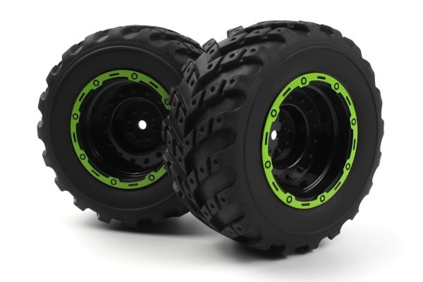 BLACKZON Smyter MT Wheels/Tires Assy (Black/Green/2pcs) in de groep SPEELGOED, KINDER- & BABYPRODUCTEN / Op afstand bestuurbaar / Reserveonderdelen & Extra accessoires / Blackzon bij TP E-commerce Nordic AB (C30835)