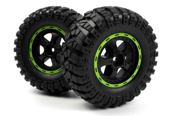 BLACKZON Smyter Desert Wheels/Tires Assy (Blk/Green/2pcs) in de groep SPEELGOED, KINDER- & BABYPRODUCTEN / Op afstand bestuurbaar / Reserveonderdelen & Extra accessoires / Blackzon bij TP E-commerce Nordic AB (C30837)