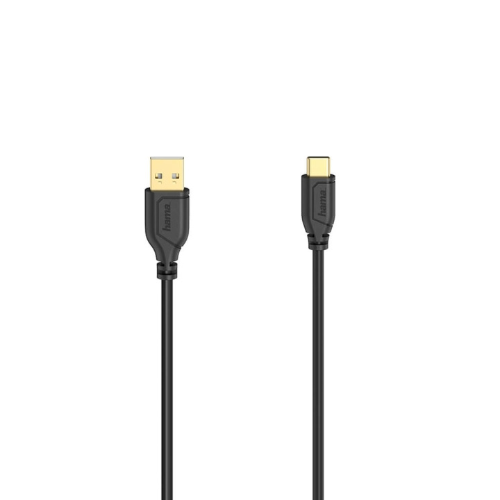 Hama Kabel USB-C Flexi-Slim USB-A-USB-C Guld Svart 0,75m in de groep COMPUTERS & RANDAPPARATUUR / Computerkabels / USB / USB-C bij TP E-commerce Nordic AB (C30968)