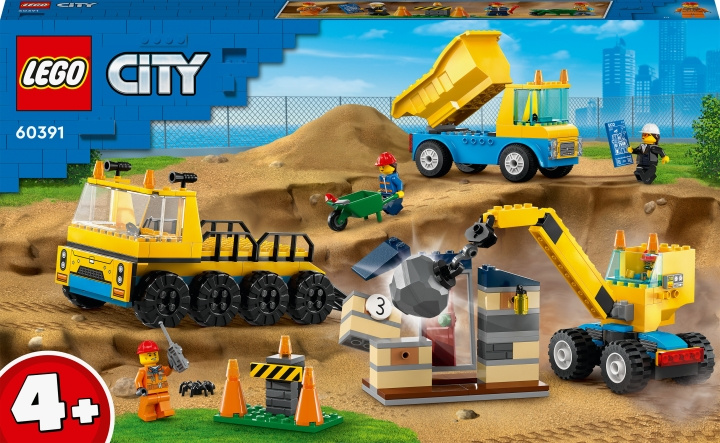 LEGO City Great Vehicles 60391 - Construction Trucks and Wrecking Ball Crane in de groep SPEELGOED, KINDER- & BABYPRODUCTEN / Speelgoed / Bouwspeelgoed / Lego bij TP E-commerce Nordic AB (C32797)
