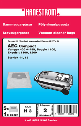 hanestroem Dammsugarpåsar Hanestrom AEG 400-499 in de groep HUISHOUDEN & TUIN / Schoonmaakproducten / Stofzuigers & Accessoires / Accessoires / Stofzuigerzakken bij TP E-commerce Nordic AB (C33197)