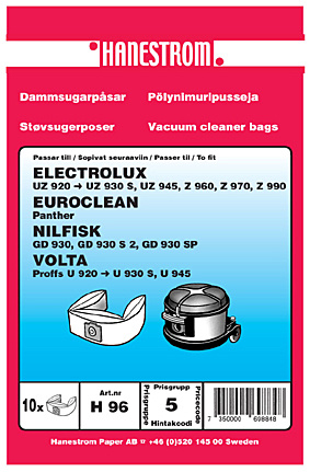 hanestroem Dammsugarpåsar Hanestrom Electrolux UZ 930 S 10-P in de groep HUISHOUDEN & TUIN / Schoonmaakproducten / Stofzuigers & Accessoires / Accessoires / Stofzuigerzakken bij TP E-commerce Nordic AB (C33200)