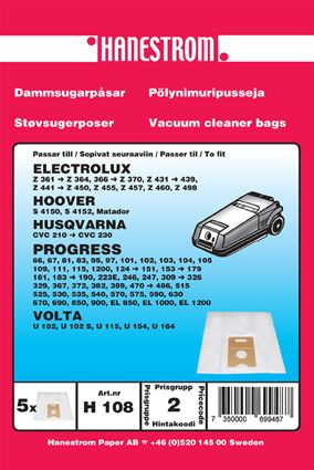 hanestroem Dammsugarpåsar Hanestrom Volta U 102. U 115. U154.U164 in de groep HUISHOUDEN & TUIN / Schoonmaakproducten / Stofzuigers & Accessoires / Accessoires / Stofzuigerzakken bij TP E-commerce Nordic AB (C33203)