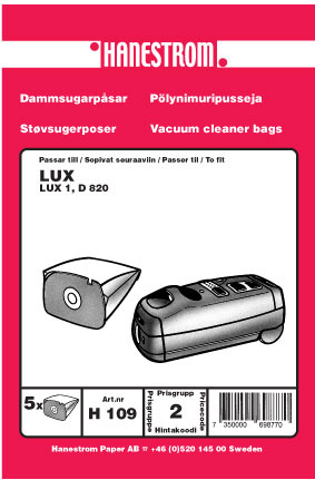 hanestroem Dammsugarpåsar Hanestrom LUX 1. D 820 in de groep HUISHOUDEN & TUIN / Schoonmaakproducten / Stofzuigers & Accessoires / Accessoires / Stofzuigerzakken bij TP E-commerce Nordic AB (C33204)
